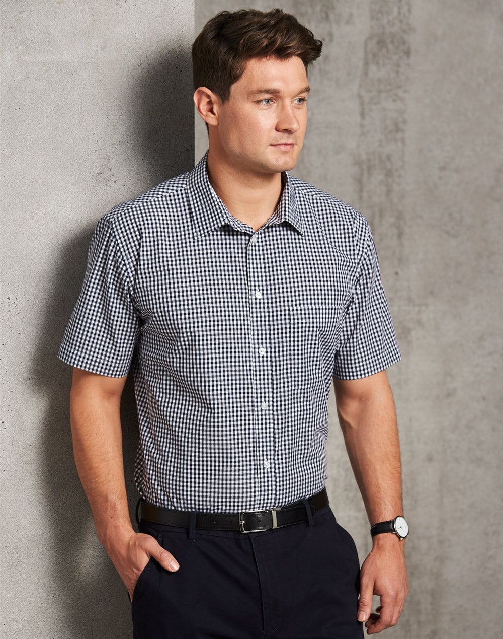 [M7300S] Men's Gingham Check S/S Shirt