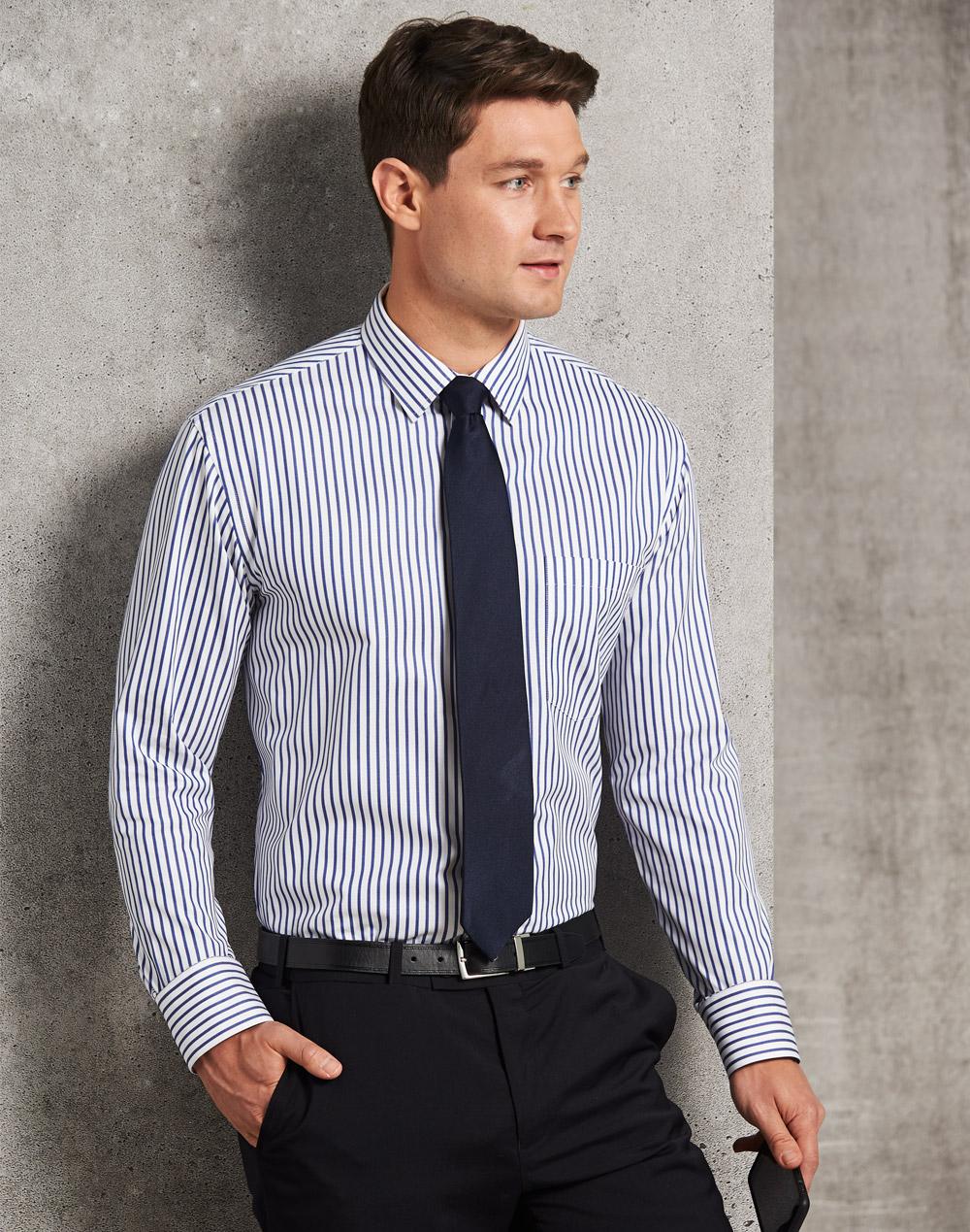 [M7310L] Men’s Sateen Stripe L/S Shirt