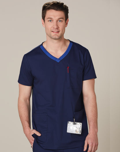 [M7650] Men's Contrast Colour S/S Scrub Top
