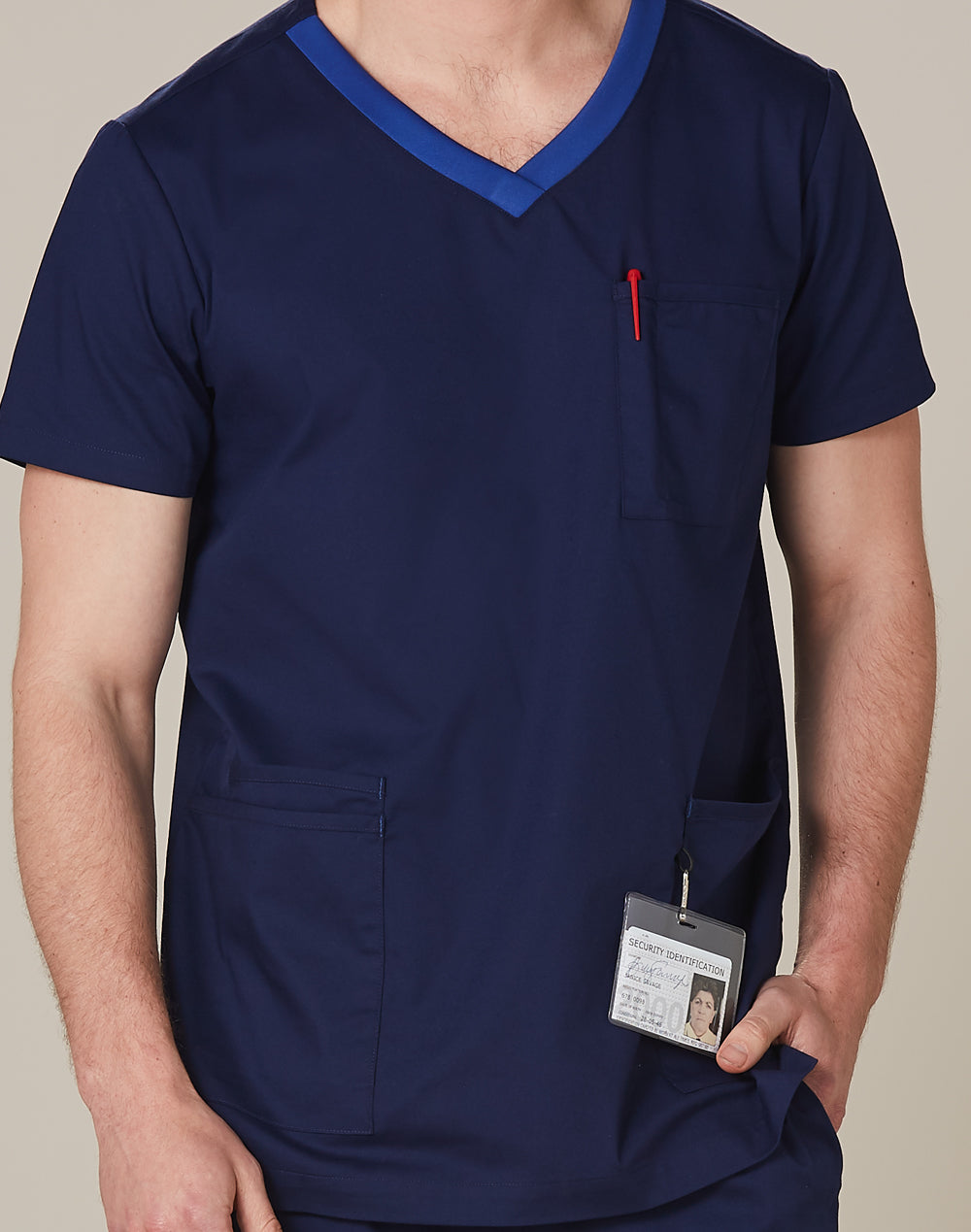 [M7650] Men's Contrast Colour S/S Scrub Top