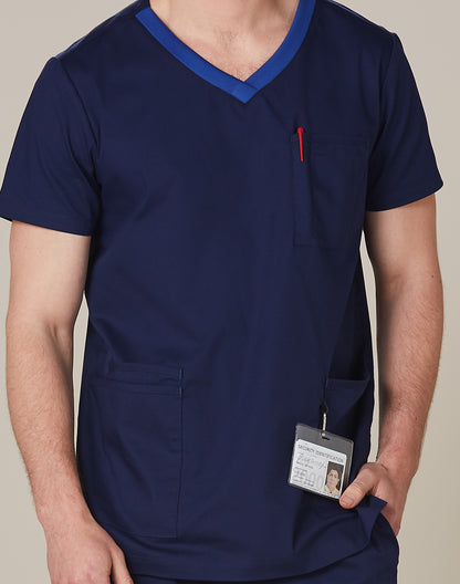 [M7650] Men's Contrast Colour S/S Scrub Top