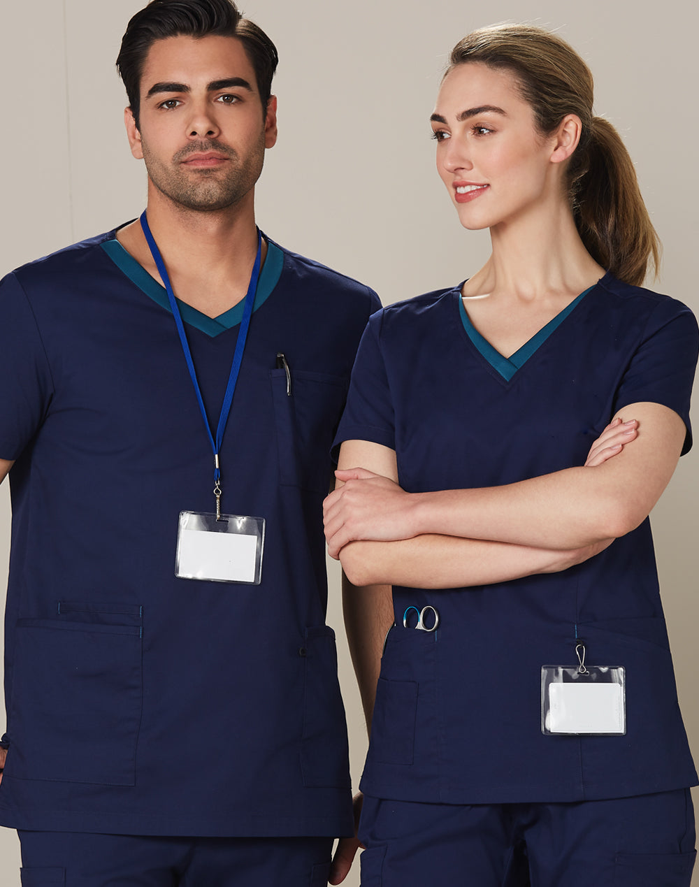 [M7650] Men's Contrast Colour S/S Scrub Top