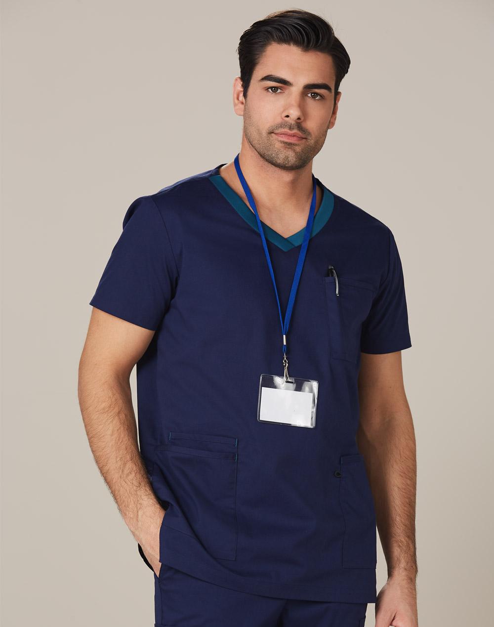 [M7650] Men's Contrast Colour S/S Scrub Top