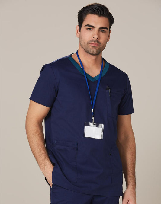 [M7650] Men's Contrast Colour S/S Scrub Top