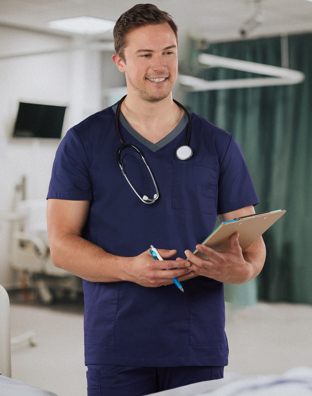 [M7650] Men's Contrast Colour S/S Scrub Top