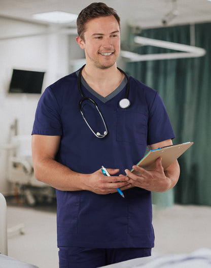 [M7650] Men's Contrast Colour S/S Scrub Top