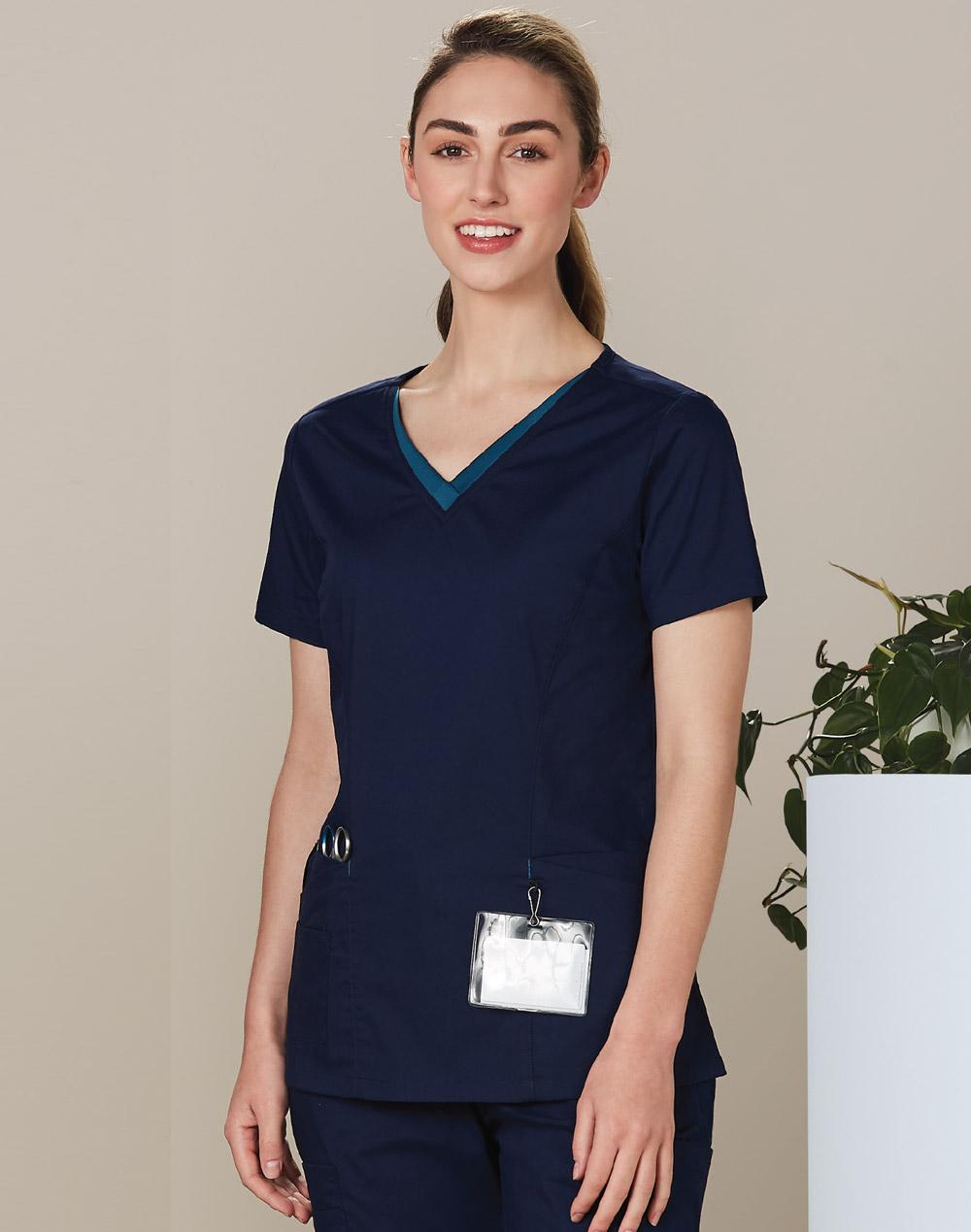 [M7660] Ladies' Contrast Colour S/S Scrub Top