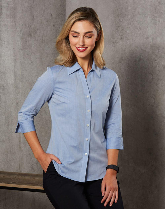 [M8013] Women's Fine Chambray 3/4 Sleeve Shirt