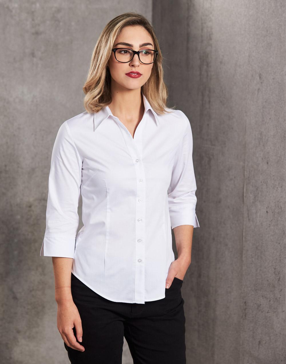 [M8030Q] Women's Fine Twill 3/4 Sleeve Shirt