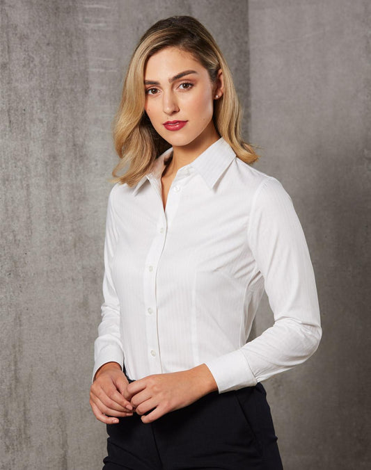 [M8100L] Women's Self Stripe L/S Shirt