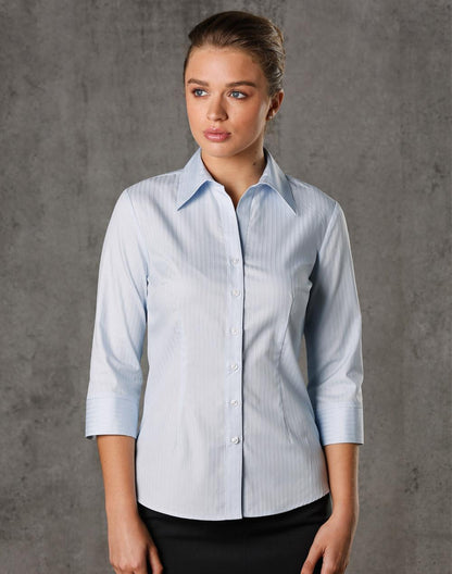 [M8100Q] Women's Self Stripe 3/4 Sleeve Shirt