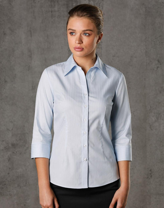 [M8100Q] Women's Self Stripe 3/4 Sleeve Shirt