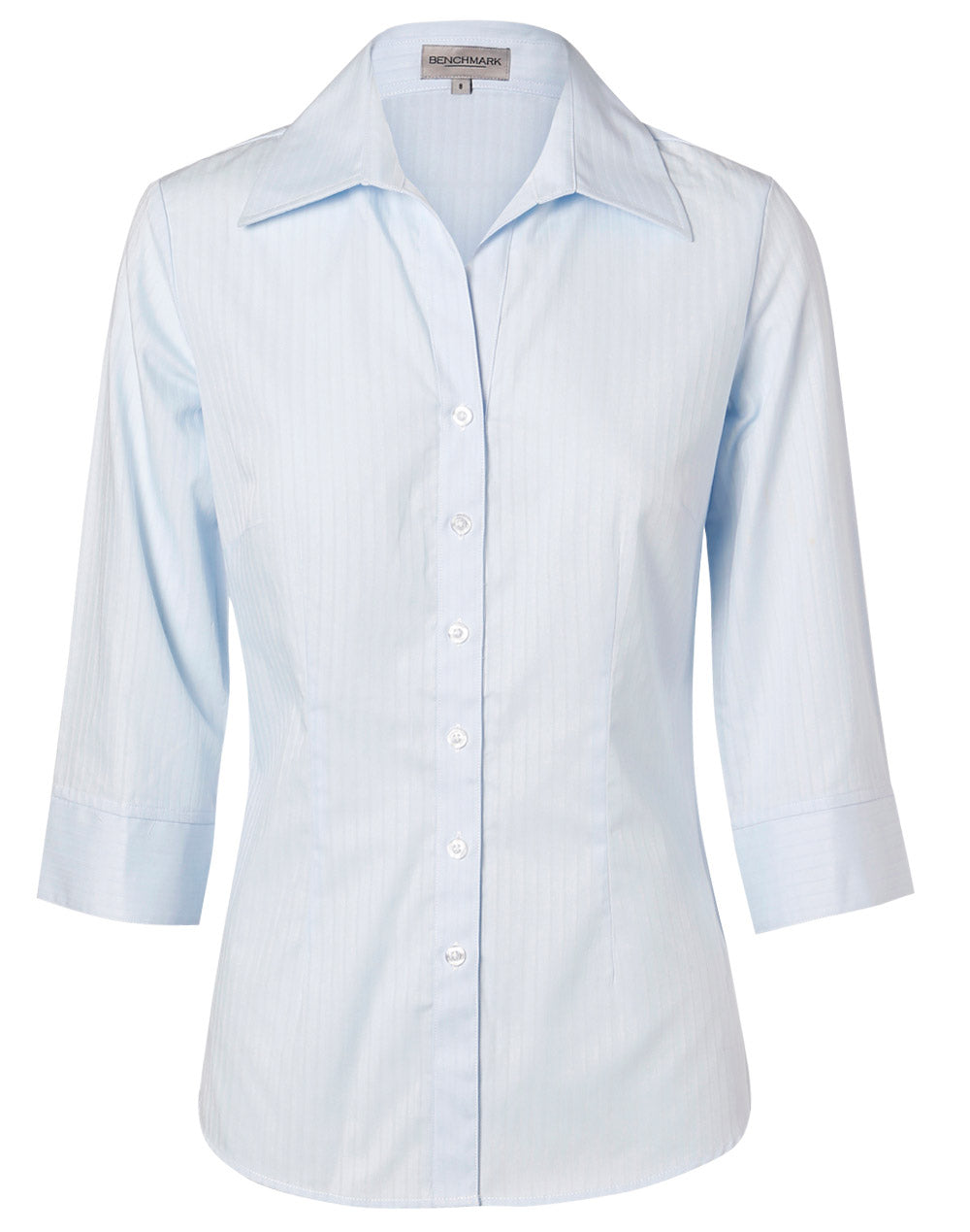 [M8100Q] Women's Self Stripe 3/4 Sleeve Shirt