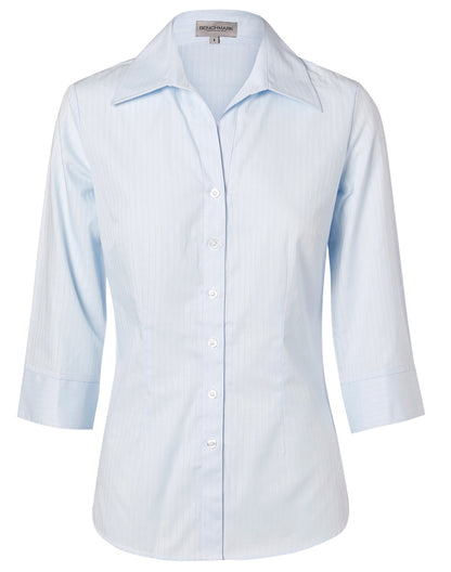 [M8100Q] Women's Self Stripe 3/4 Sleeve Shirt