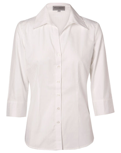 [M8100Q] Women's Self Stripe 3/4 Sleeve Shirt