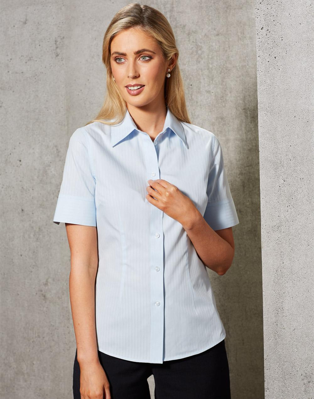 [M8100S] Women's Self Stripe S/S Shirt