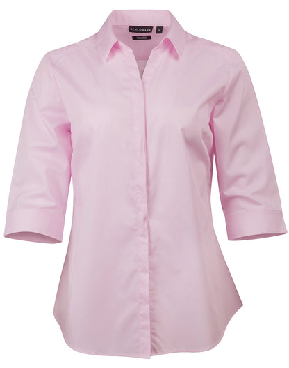 [M8110Q] Ladies' Dobby Striped Taped 3/4 Sleeve Shirt