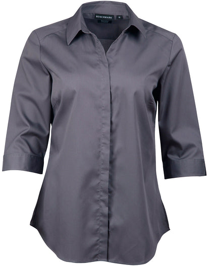 [M8110Q] Ladies' Dobby Striped Taped 3/4 Sleeve Shirt