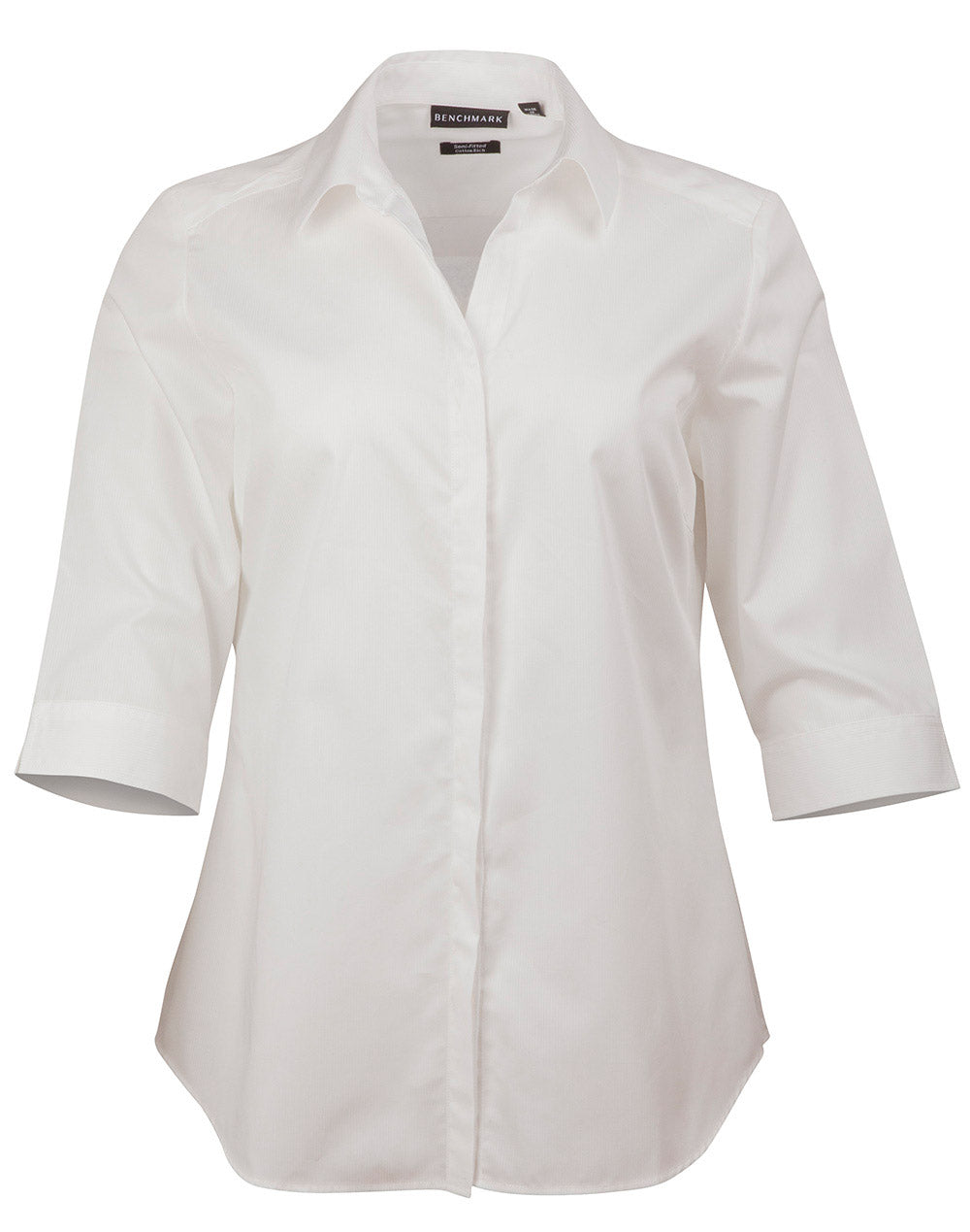 [M8110Q] Ladies' Dobby Striped Taped 3/4 Sleeve Shirt