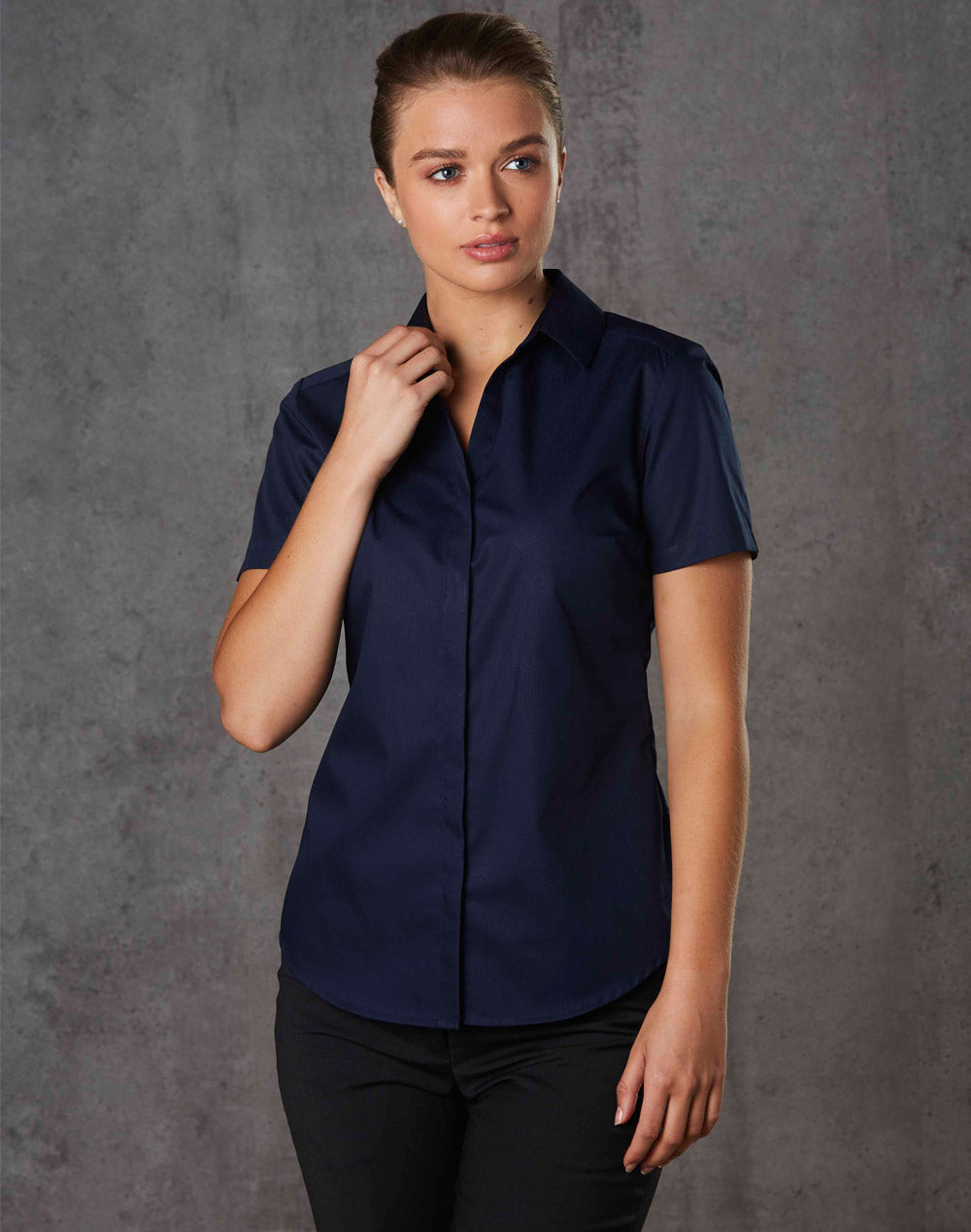 [M8110S] Ladies' Dobby Striped Taped S/S Shirt
