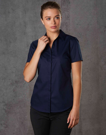 [M8110S] Ladies' Dobby Striped Taped S/S Shirt