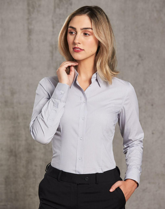 [M8200L] Women's Ticking Stripe L/S Shirt