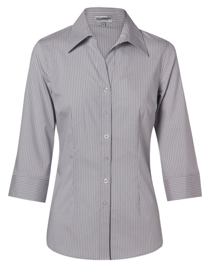 [M8200Q] Women's Ticking Stripe 3/4 Sleeve Shirt