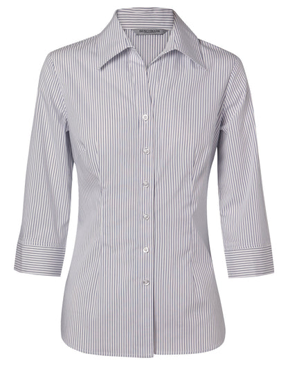 [M8200Q] Women's Ticking Stripe 3/4 Sleeve Shirt