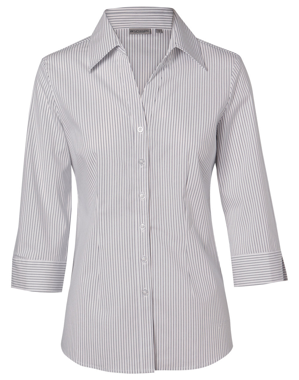 [M8200Q] Women's Ticking Stripe 3/4 Sleeve Shirt