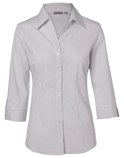 [M8200Q] Women's Ticking Stripe 3/4 Sleeve Shirt