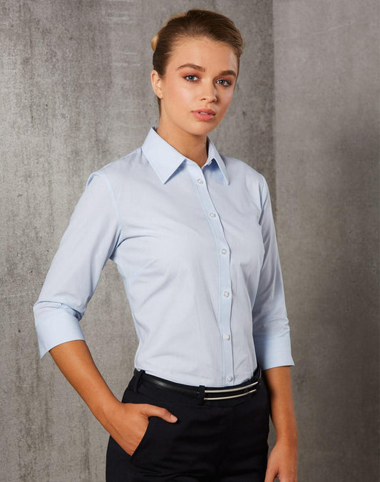 [M8213] Women's Fine Stripe 3/4 Sleeve Shirt