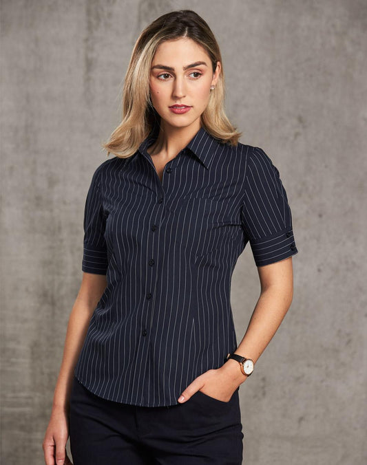[M8224] Women's Pin Stripe Short Sleeve Shirt