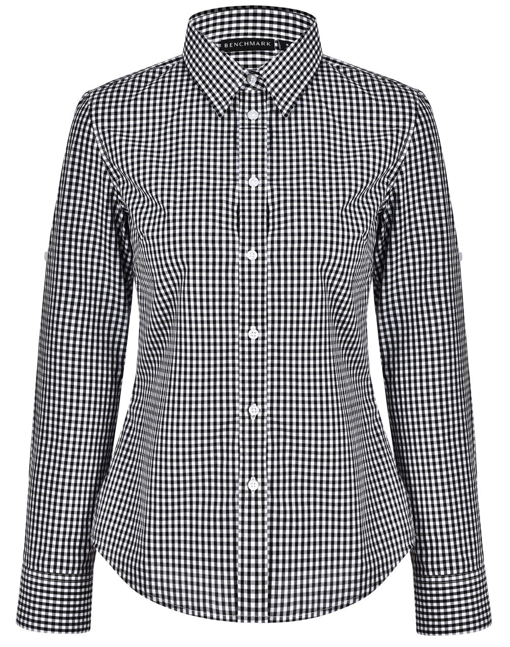 [M8300L] Women's Gingham Check Roll-up L/S Shirt