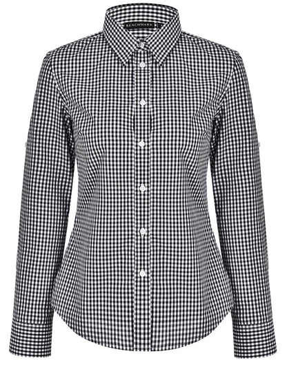 [M8300L] Women's Gingham Check Roll-up L/S Shirt