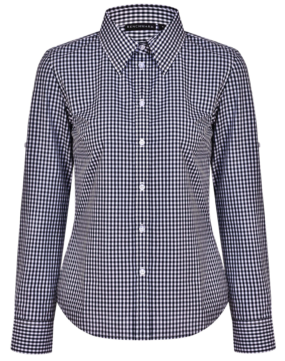 [M8300L] Women's Gingham Check Roll-up L/S Shirt