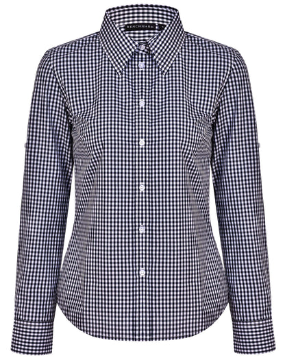 [M8300L] Women's Gingham Check Roll-up L/S Shirt