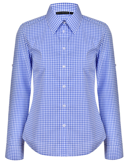 [M8300L] Women's Gingham Check Roll-up L/S Shirt