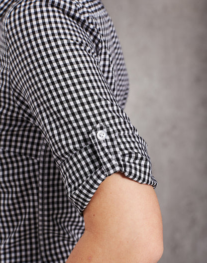 [M8300L] Women's Gingham Check Roll-up L/S Shirt