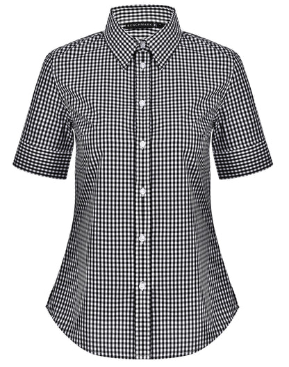 [M8300S] Women's Gingham Check S/S Shirt