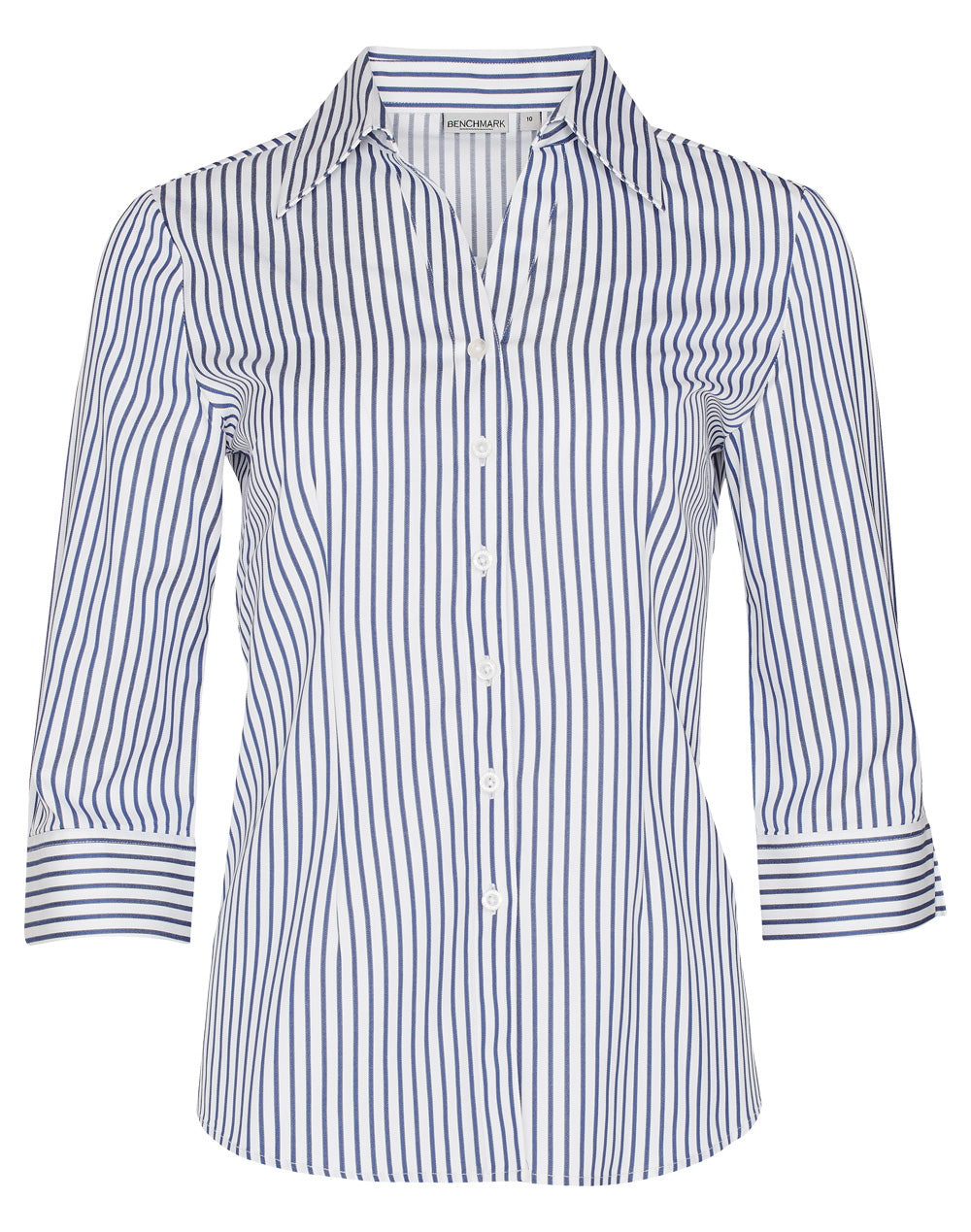 [M8310Q] Women's Sateen Stripe 3/4 Sleeve Shirt