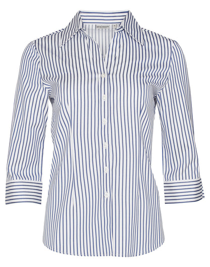 [M8310Q] Women's Sateen Stripe 3/4 Sleeve Shirt