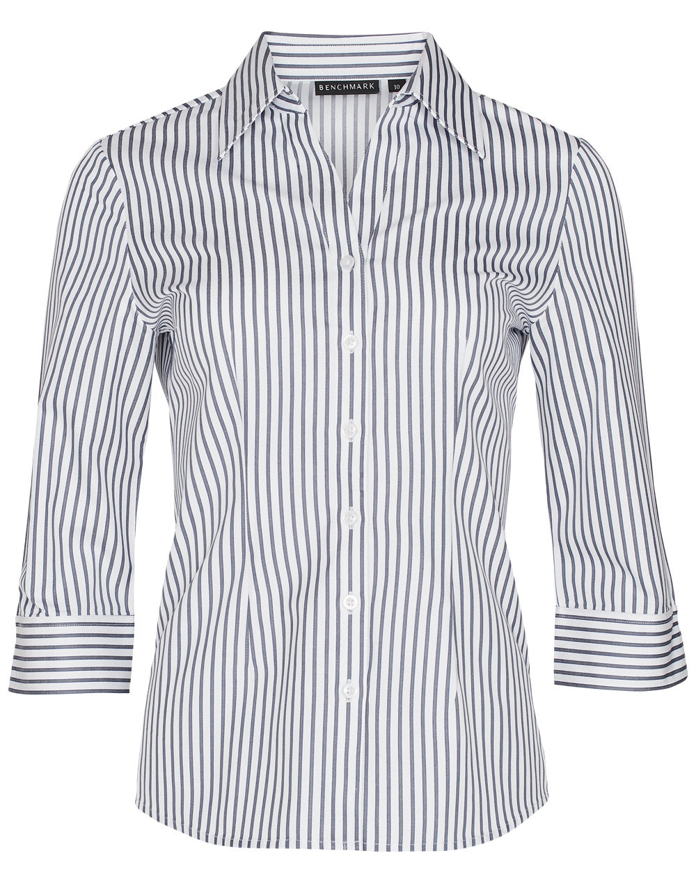 [M8310Q] Women's Sateen Stripe 3/4 Sleeve Shirt