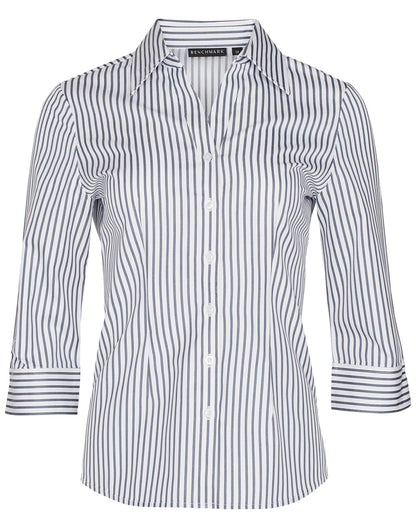 [M8310Q] Women's Sateen Stripe 3/4 Sleeve Shirt