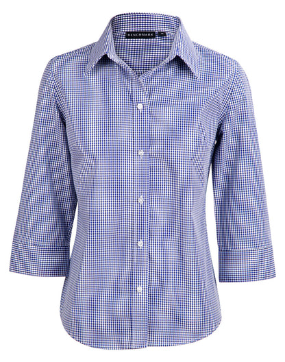 [M8320Q] Ladies' Two Tone Check 3/4 Sleeve Shirt