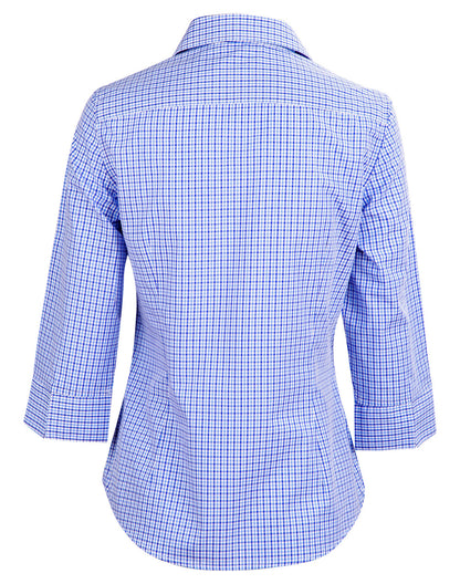[M8320Q] Ladies' Two Tone Check 3/4 Sleeve Shirt