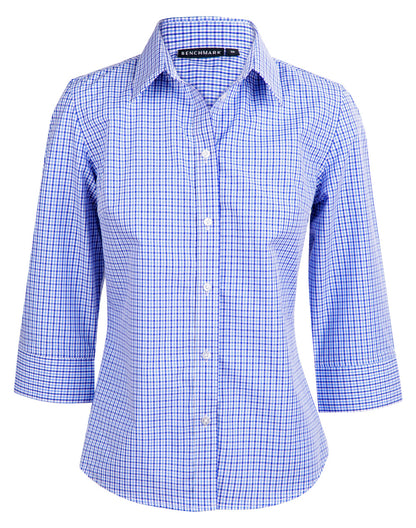 [M8320Q] Ladies' Two Tone Check 3/4 Sleeve Shirt