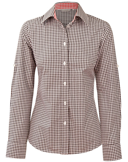 [M8330L] Women's Gingham Check Roll-up L/S Shirt