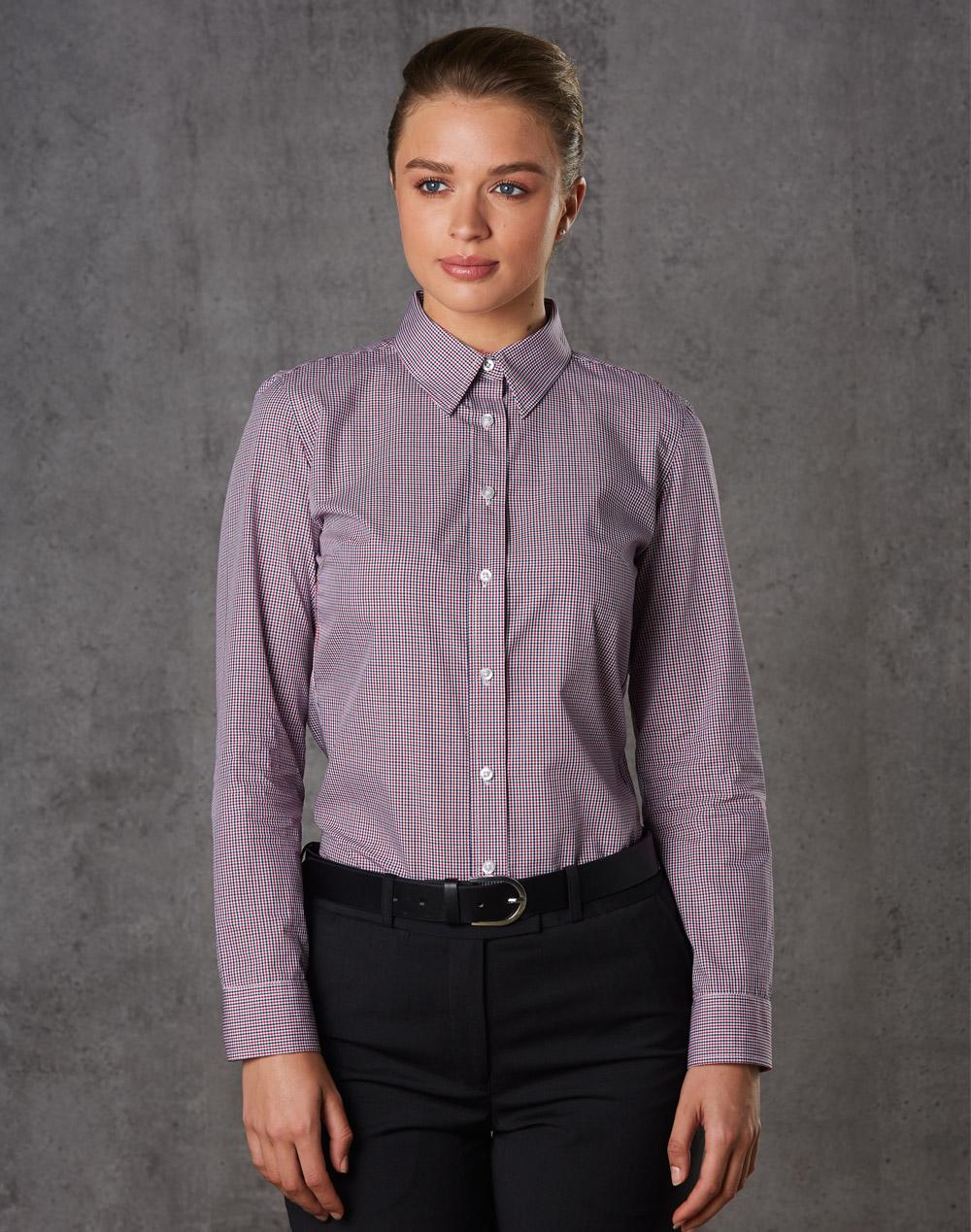 [M8340L] Ladies' Two Tone Mini Check L/S Shirt