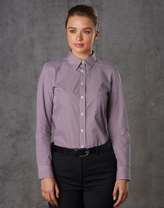 [M8340L] Ladies' Two Tone Mini Check L/S Shirt