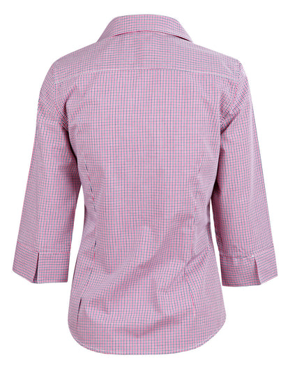 [M8340Q] Ladies' Two Tone Mini Check 3/4 Sleeve Shirt